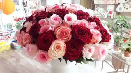 Букет из 51 красных белых и розовых роз